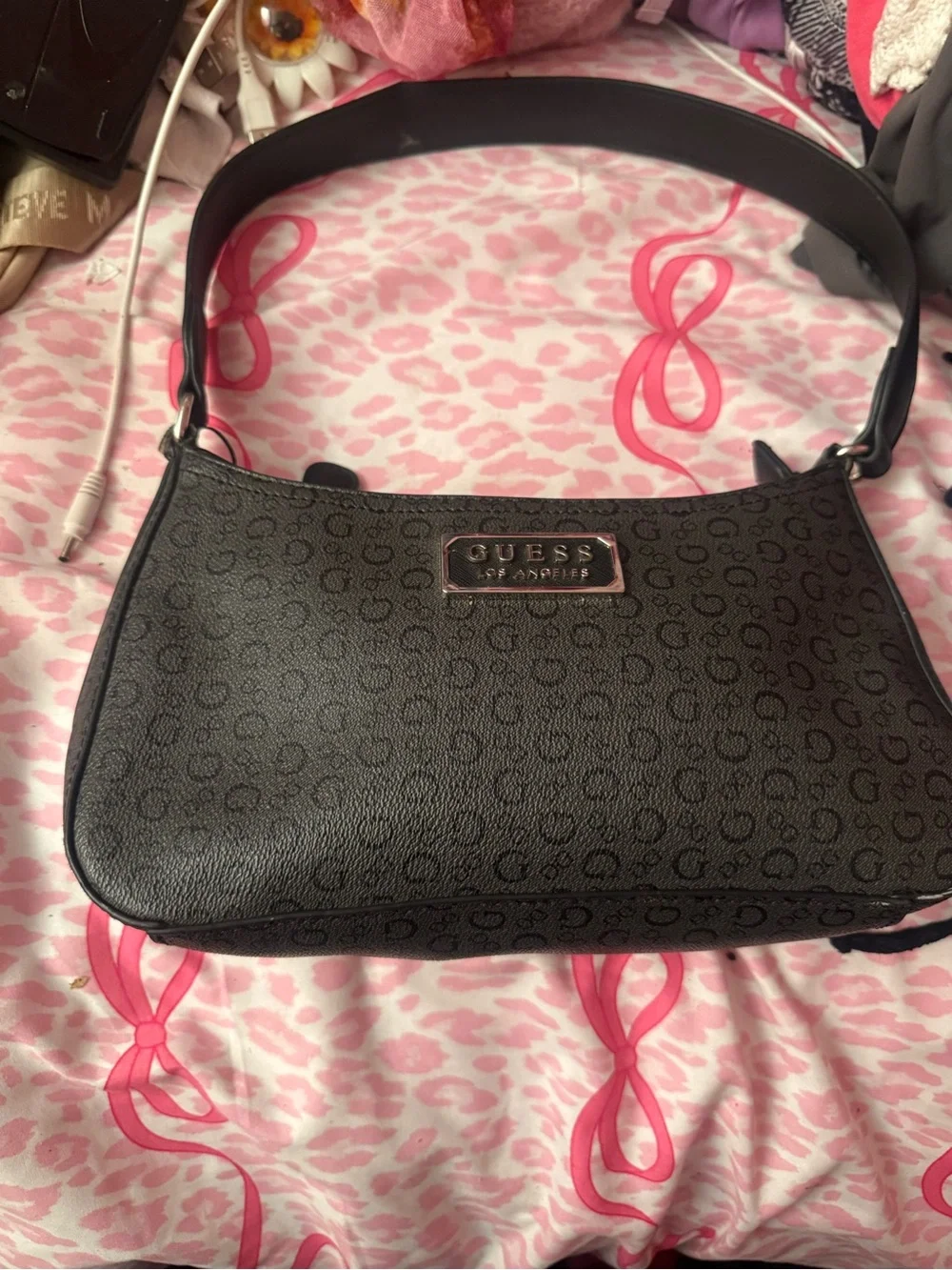 GUESS Black Logo Monogram Shoulder Bag